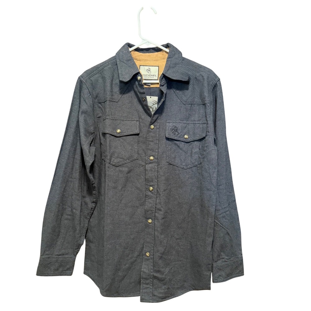 Legendary Whitetails Mens Small Gray Herringbone Western Snap Button Shirt‎ NWT